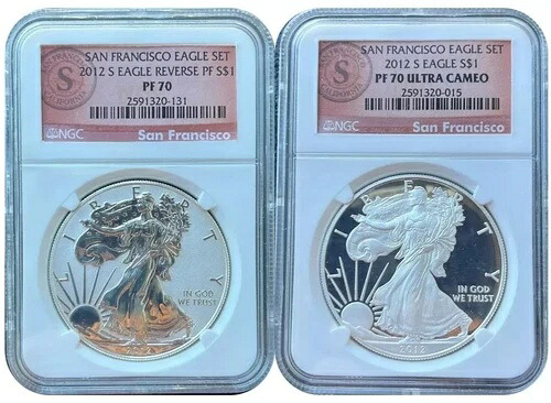 2012 S シルバー アメリカンイーグル 1ドル コインセット 2枚 プルーフ＆リバース NGC PF70 ウルトラカメオ｜WORLD RESOURCE【KING店】