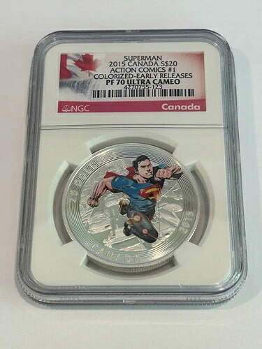 2015年 銀貨 20ドル カナダ スーパーマン #1 ワンファースト アクションコミックス カラーライズ NGC PF 70｜WORLD RESOURCE【KING店】