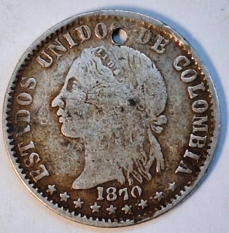 コロンビア銀貨 2 デシモ 1870。穴あき。｜WORLD RESOURCE【KING店】