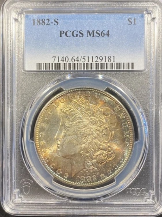 1882-S モーガン シルバードル PCGS MS64 非常に美しい色調の表面 非常に美しい外観