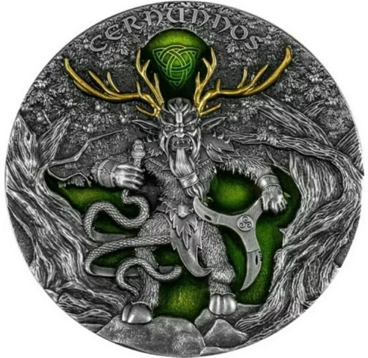 2022年 5ドル ニウエ 角のある神 CERNUNNOS アンティーク仕上げ 2オンス 銀貨。