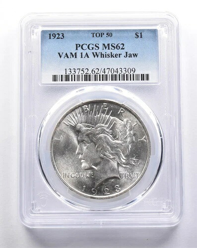 MS62 1923年 ピースシルバードル TOP 50 VAM 1A ウィスカージョー PCGS *3361｜WORLD RESOURCE【KING店】