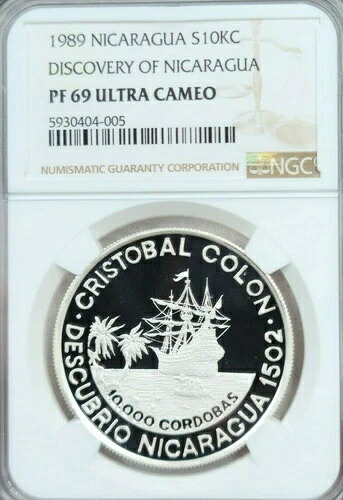 1989年 ニカラグア シルバー 10000 コルドバ ディスカバリー NGC PF 69 ウルトラカメオ トップポップ