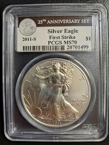 2011-S バーニッシュド シルバー イーグル PCGS MS70 ファーストストライク 25周年記念セットコイン