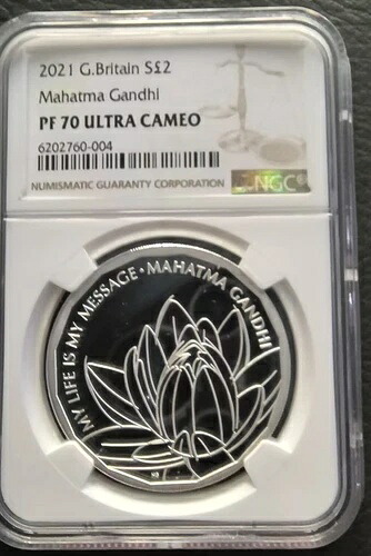 NGC PF70 イギリス 2021年 インドの父 マハトマ・ガンジー 銀貨 10セント