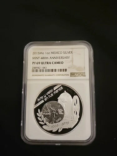 2015年 1オンス ミント 480周年記念 メキシコ NGC Pf 69 未使用 希少