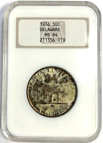 トーン加工済み 1936年 デラウェア州 300周年記念ハーフドル 50セント グレード MS64 NGC