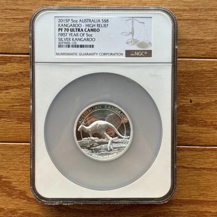 2015年 P オーストラリア $8 5オンス シルバー カンガルー ハイレリーフ NGC PF70 ウルトラカメオ｜WORLD RESOURCE【KING店】