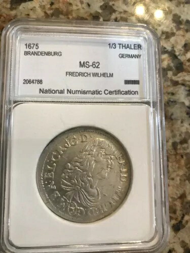 希少な1671年GFブランデンブルクプロイセン（ドイツ諸州）大型銀貨1/3ターラースラブ