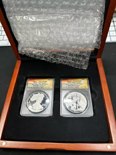 2012-S シルバーイーグル 2枚セット Anacs PR70 DCAM、PF 70 DCAM、発行初日