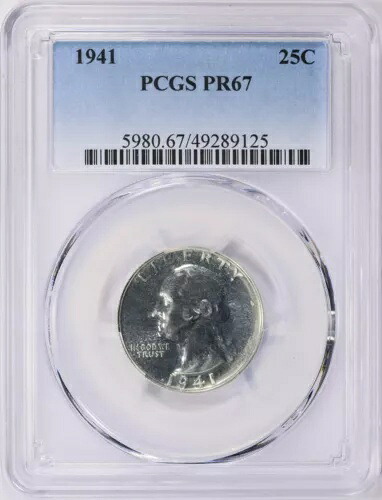 1941年ワシントンクォーター金貨 PCGS PR67 ブライトホワイト PF67