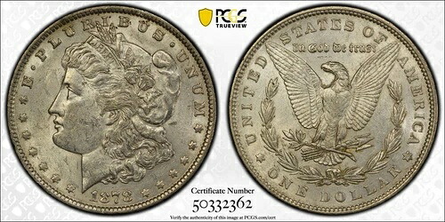1878年 P モルガン銀貨 PCGS MS-61 7TF、1879年裏面
