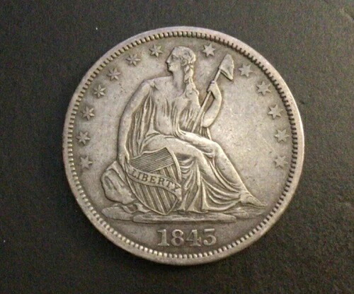 1843-O 自由の女神像銀貨ハーフドル、XFディテール。美しい古色！D8