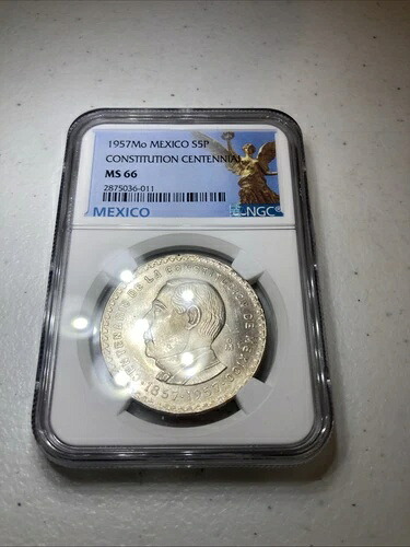 1957年 メキシコ シルバー S5P 憲法100周年記念 NGC MS 66!