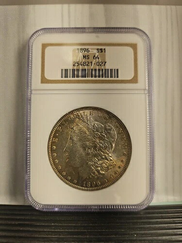 1896年モルガン銀貨NGC MS64、古いホルダー入り、両面トナー付き｜WORLD RESOURCE【KING店】