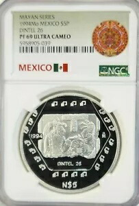 1994年 メキシコ シルバー 5ペソ DINTEL 26 NGC PF 69 ウルトラカメオ PQ 希少 美しい