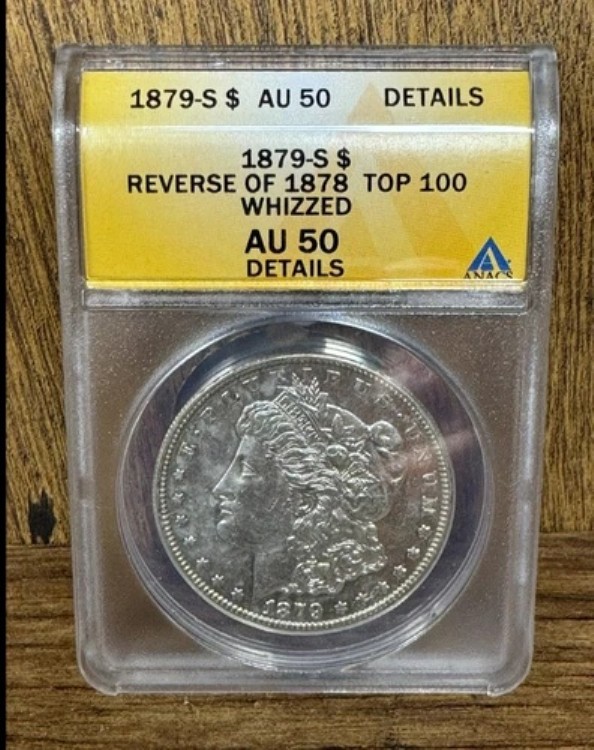 1879-S モルガン銀貨 $1 グレード ANACS AU 50 詳細 1878年の裏面