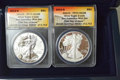 2012-S サンフランシスコ シルバーイーグル 2枚セット COA付き ANACS RP70/PR70 コイン FDI｜WORLD RESOURCE【KING店】