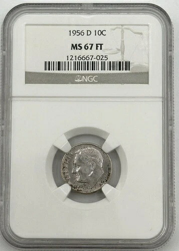 1956 D MS 67 FT ルーズベルト 10C NGC 90% シルバートーニング *SL