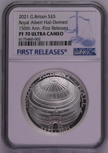 NGC PF70 FR イギリス 2021年 ロイヤル・アルバート・ホール ドーム型銀貨 5ポンド