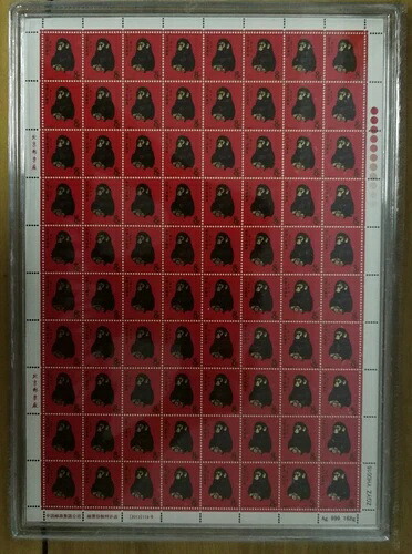 中国 1980年 猿切手1枚（純銀切手バージョン、168g）