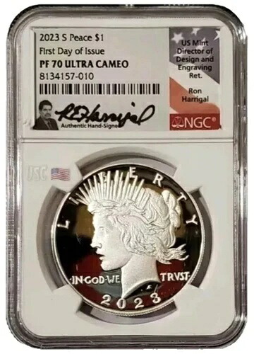 2023-S 1ドル ピースドル NGC PR70UCAM FDOI ロン・ハリガル署名シルバープルーフコイン 121,550円