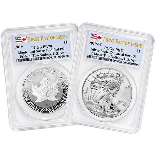 2枚セット - 2019年 Pride of Two Nations 米国セット PCGS PR70 FDOI デュアルフラッグラベル