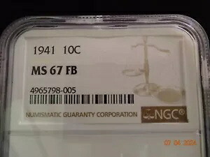 1941年製マーキュリーダイム NGC MS67 FB