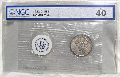1922-D GSA NGC XF40 ピースシルバーダラーソフトパック 非CCタフダー日付