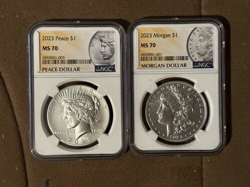 2023年 1ドル モルガン＆ピース銀貨セット NGC MS70 発行初日ファンショー