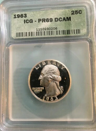 1963年 25セント ワシントン クォーター、ICG PR 69 DCAM
