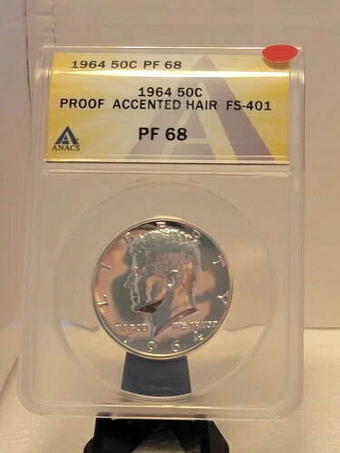 1964年製 Anacs PF 68 プルーフ ケネディ ハーフアクセントヘア FS-401 素晴らしい品質