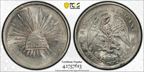 1899 Zs FZ メキシコ ペソ サカテカス PCGS MS61 #42757613 新品同様! 見た目も魅力的!