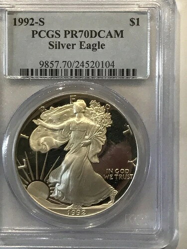 1992-S アメリカン シルバー イーグル プルーフ - PCGS PR70 DCAM
