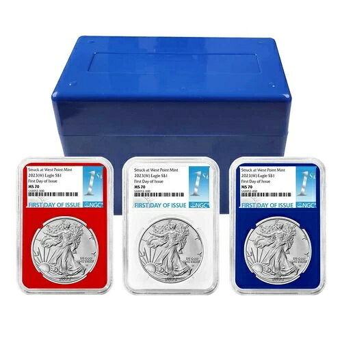 2023 (W) $1 アメリカン シルバー イーグル 3 枚セット NGC MS70 FDI ファースト ラベル レッド ホワイト...