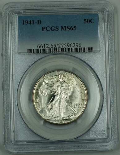 1941-D ウォーキング・リバティ・シルバー・ハーフドル、PCGS MS-65、新品ホルダー