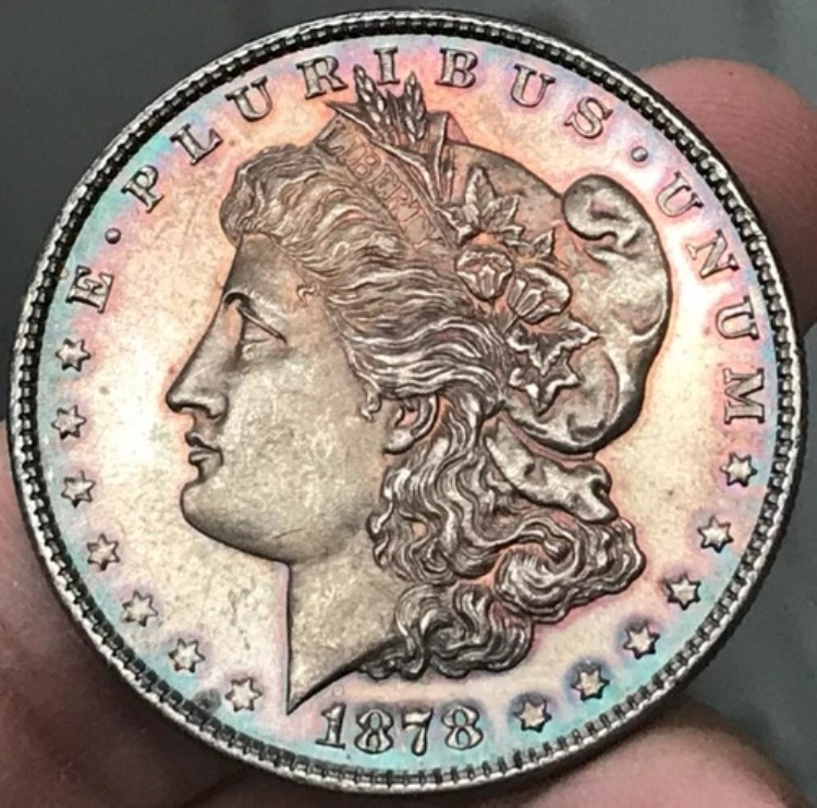 1878 7TF R.1879 1ドル銀モルガンドル - トーン - 7枚の尾羽根、1879年の裏面