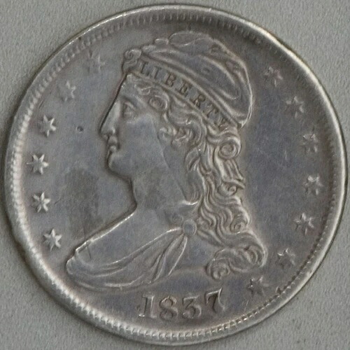 1837年 キャップドバスト ハーフダラー XF 詳細クリーニング済み 米国造幣局発行 50セント銀貨 希少