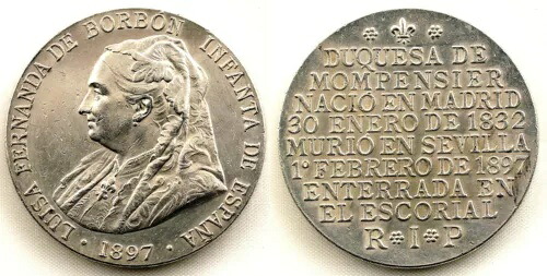 スペイン - 1897年「REGINALD HUTH」鋳造。モンパンシエ公爵夫人。銀28.9g。