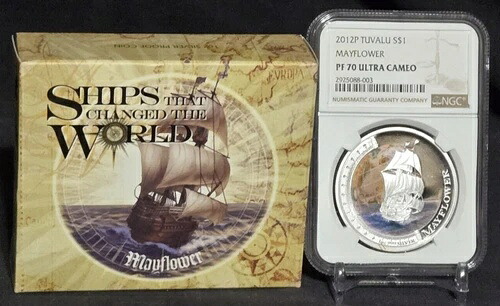 2012年 ツバル 1ドル - 世界を変えた船：メイフラワー号 - NGC PF70 UCコイン