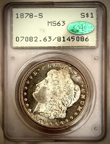 1878年 S Rattler Cac Morgan シルバードル $1 PCGS MS63 OGH BU PL 未所蔵