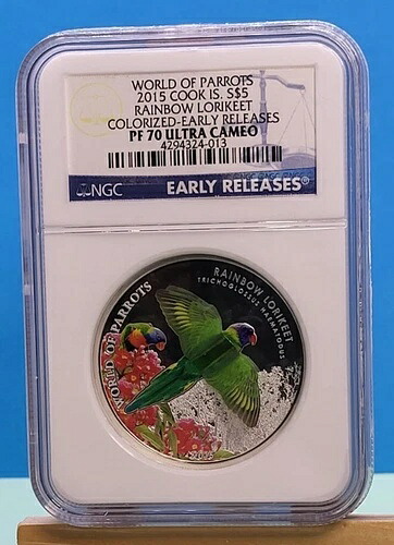 2015年 クック諸島 5ドル - オウムの世界 - ゴシキセイインコ - NGC PF70 UC ERコイン