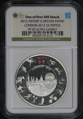 2012年 英国 5ポンド銀貨 ロンドンオリンピック ピエフォート NGC PF-69 UC 鋳造初期500枚のうちの1枚 121,000円