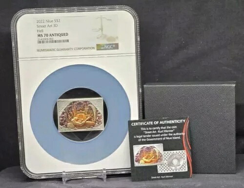 2022年 ニウエ 2ドル 3D 舗装イリュージョン ストリートアート - 地獄 - NGC MS70 アリ シルバーコイン