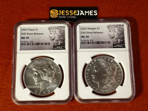 2023年 1ドル銀貨 ピース＆モルガン・ダラー NGC MS70 ファンショーリリース 2枚セット 121,000円