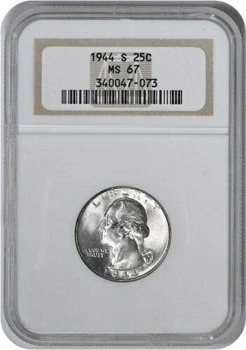 1944-S ワシントン銀貨 25セント MS67 NGC