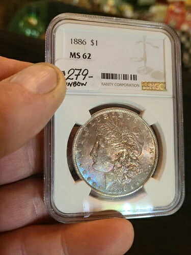 1886-P NGC MS62 表面レインボー?? トーン加工 モルガン銀貨