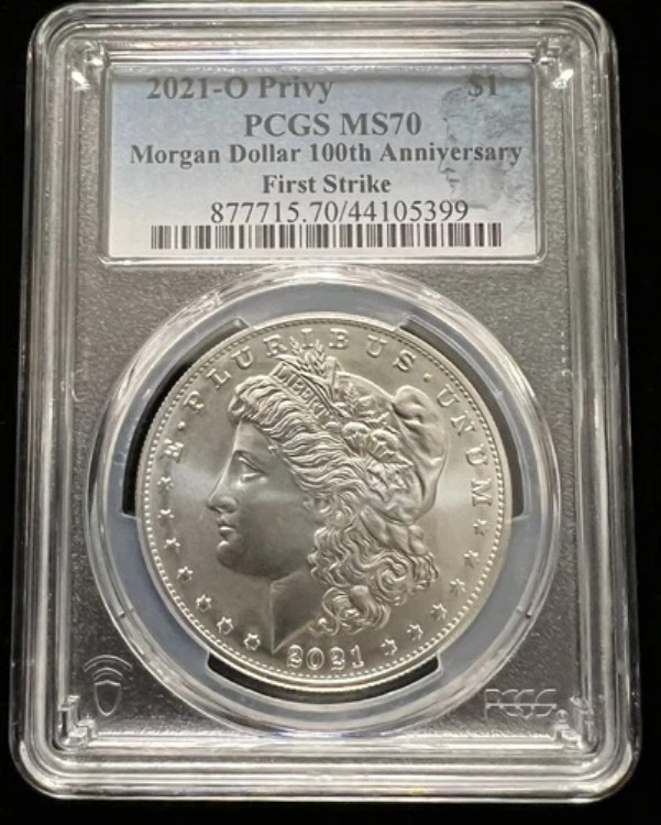 2021-O モーガン シルバー ドル PCGS MS70 ファーストストライク レア シルエットラベル