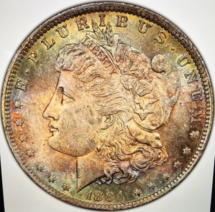 1884年 Oトーン モルガン $ PCGS MS 63????ゴージャスで鮮やかなレインボートーン????動画