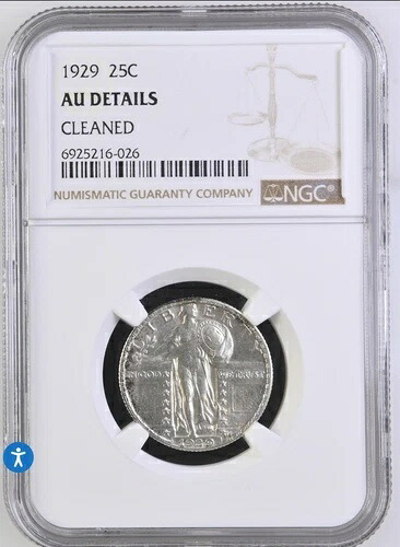 1929年 25セント スタンディングリバティシルバークォーター、NGC AU 詳細